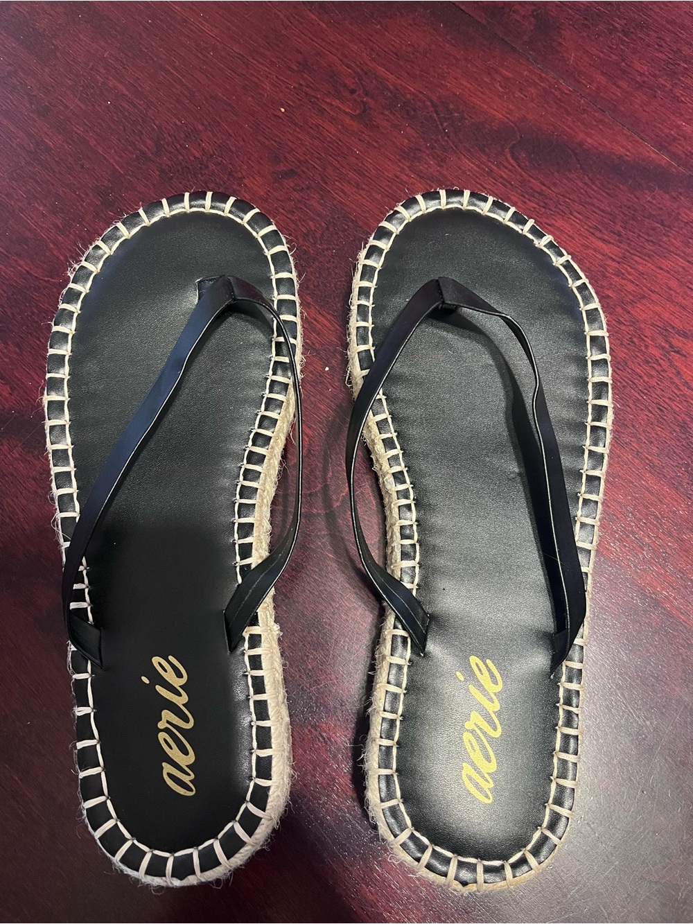 aerie Black Espadrille-Style Flip Flop Sandals